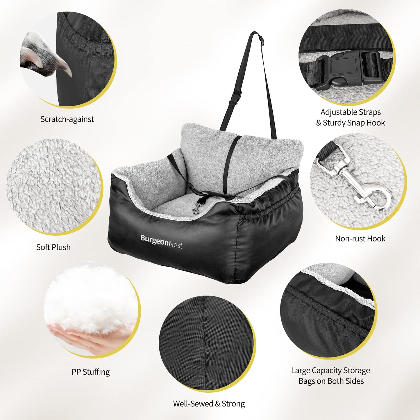 BurgeonNest Pet Car Seat for Dogs up to 25 lbs